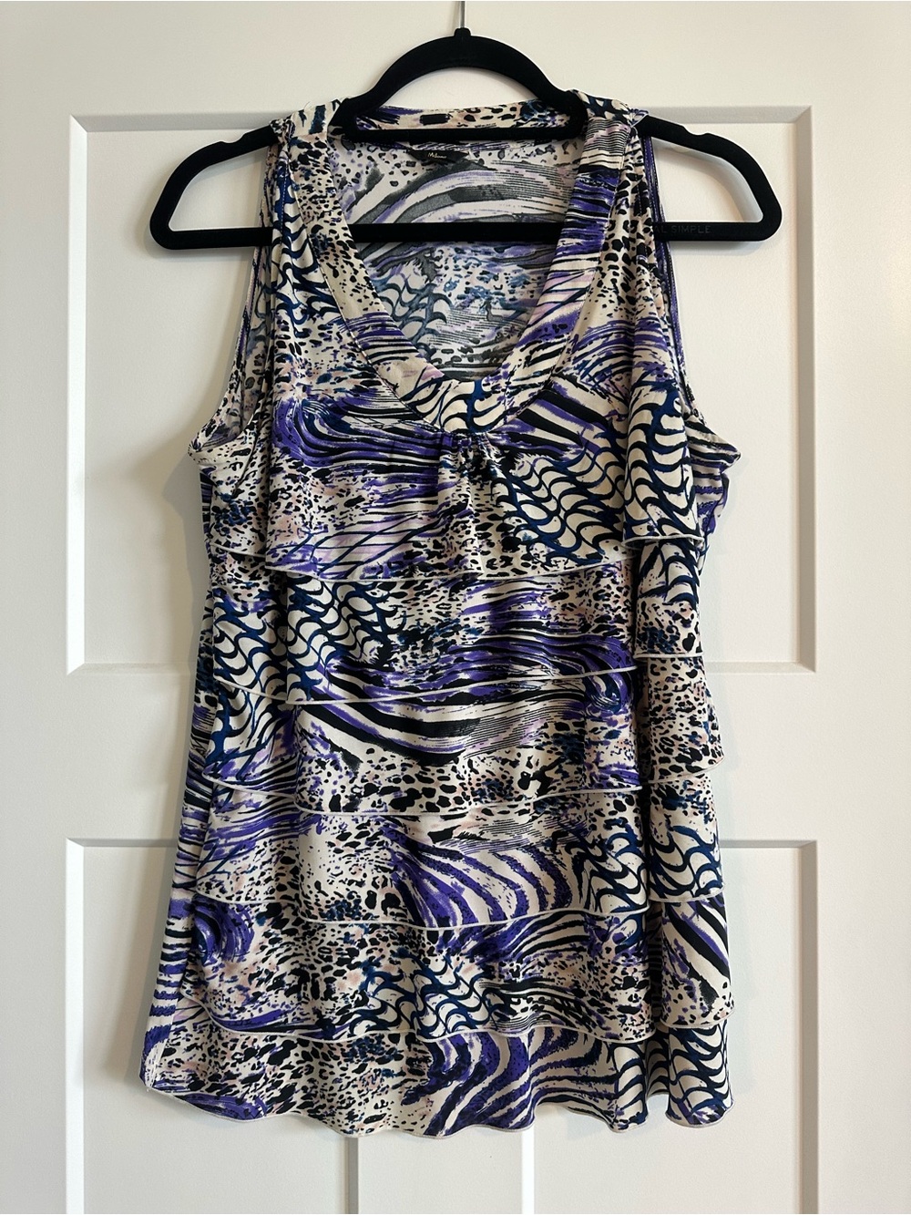 Milano Sleeveless Layered Print Tank Top - Purple/White